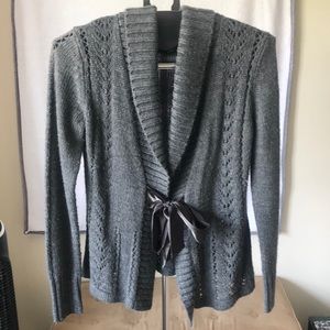 Grey cardigan with satin tie